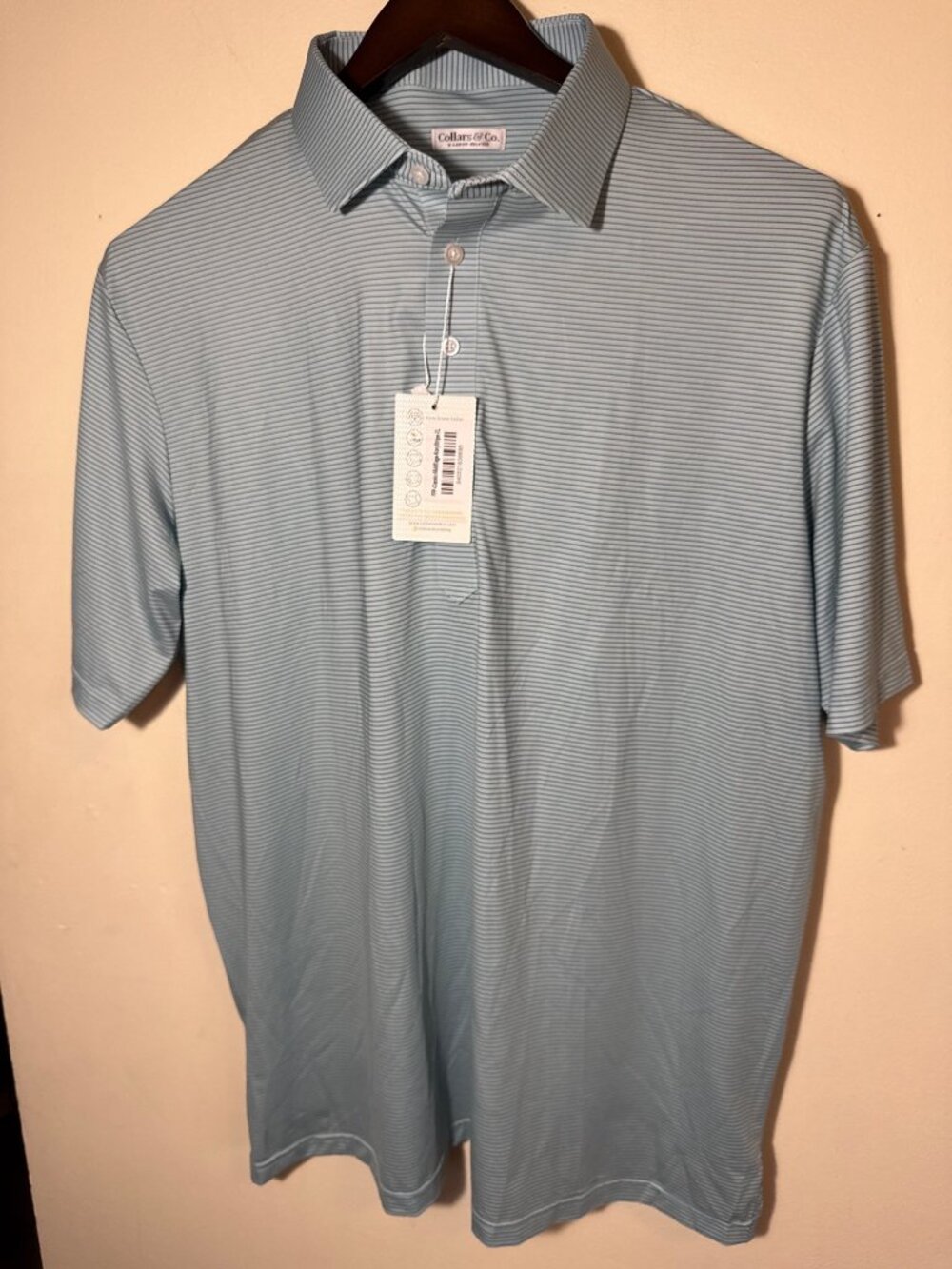 Collars & Co. Mens XL Relaxed Fit Blue Striped Dress Collar Polo Shirt 92% Polye